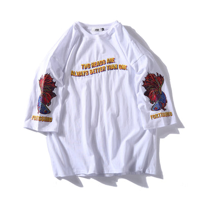 Street Wear Loose Tee dancing skateboarding T-Shirts Hip Pop with embroidery Streetwear Tees White/Black Available