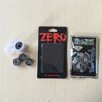 Best combination skateboard parts bearing ABEC-3-5-7 with Element ZERO Royal riser pad and Diamond or Girl 1" screws