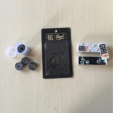 Best combination skateboard parts bearing ABEC-3-5-7 with Element ZERO Royal riser pad and Diamond or Girl 1" screws