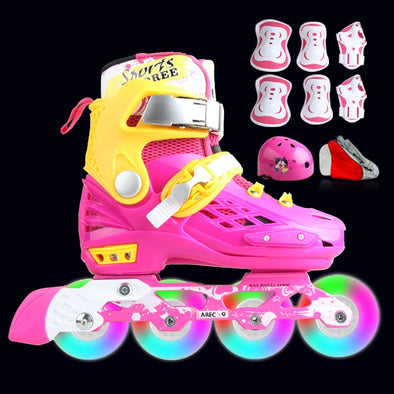 Professional Soft Roller Skates For Kids Rollerblade Inline Skates Shoes Flashing 4 Wheels Outdoor Fingure Skating Shoes Patins